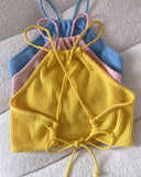 2 Pieces Outfit Striped Print Halter Tied Detail Sleeveless Knit Top and Casual Slim Fit Pants Set