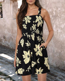 V Neck Sleeveless Waffle Romper Casual Drawstring Cargo Short Jumpsuit with Pockets