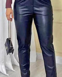 PU Leather Ruched High Waist Pants