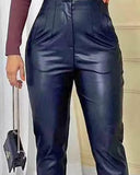 PU Leather Ruched High Waist Pants