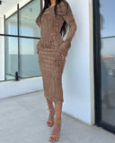 Off Shoulder Long Sleeve Hollow Out Knit Dress Casual Slim Fit Midi Sweater Dress