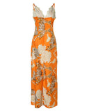 Floral Print Contrast Lace Split Hem Maxi Dress