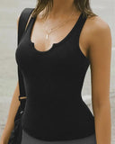 V Neck Sleeveless Knit Tank Casual High Strechy Slim Fit Top