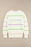 White Rainbow Stripes Drop Shoulder Baggy Henley Sweater