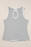 White Striped Print Ribbed Knit Sleeveless Top