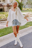 White Eyelet Patchwork High Low Hem V Neck Oversized Top