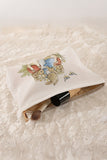 White Easter Rabbits Print Textured Zipper Cosmetic Bag