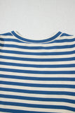 Blue Stripe America Cursive Graphic Puff Sleeve T-shirt