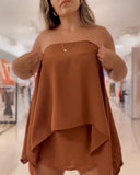 3 Pieces Off Shoulder Multi Ways Split Sleeve Casual Shorts Set (Without Belt)