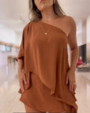 3 Pieces Off Shoulder Multi Ways Split Sleeve Casual Shorts Set (Without Belt)