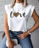 Heart Cheetah Letter Print Top
