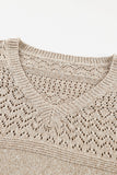 Brown Eyelet Pattern Detail V Neck Drop Shoulder Sweater