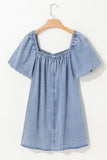 Myosotis Bubble Sleeve Square Neck Denim Babydoll Dress