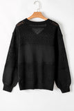 Black Eyelet Pattern Detail V Neck Drop Shoulder Sweater