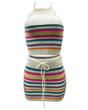 Striped Colorblock Sleeveless Crochet Mini Dress