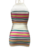 Striped Colorblock Sleeveless Crochet Mini Dress