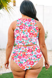 Rose Plus Size Floral Print Twisted High Waist Bikini Set