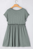 Mist Green Frilled Gathered Seam Round Neck T Shirt Dress