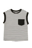 Black Stripe Chest Pocket Patch Round Neck Tank Top