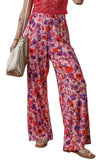 Purple Floral Wide Leg Elastic High Waist Pants