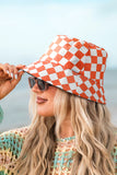 Orange Reversible Checkered Bucket Hat