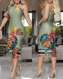 Tropical Print One Shoulder Dress
