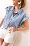 Dusk Blue Denim Pinup Folded Cap Sleeve Shirt