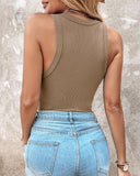 Round Neck Ribbed Tank Top With Bra Pads