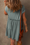 Mist Green Frilled Gathered Seam Round Neck T Shirt Dress