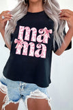 Black Floral Bow Mama Graphic Crewneck Tee