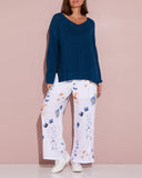 Floral Print High Waist Wide Leg Pants Casual Waist Lace Up Linen Pants with Pockets