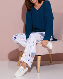 Floral Print High Waist Wide Leg Pants Casual Waist Lace Up Linen Pants with Pockets