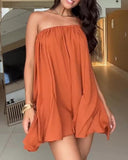 One Shoulder Asymmetrical Hem Ruffles Mini Dress Casual A Line Loose Fit Vacation Dress