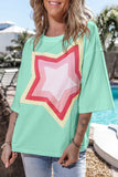 White Colorblock Star Patched Half Sleeve Oversized Tee