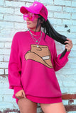 Rose Red YEEHAW Cowboy Hat Drop Shoulder Oversized Sweater