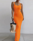 Spaghetti Strap U Neck Casual Maxi Dresses Slim Fit Cami Dress Party Club Bodycon Dress