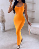 Spaghetti Strap U Neck Casual Maxi Dresses Slim Fit Cami Dress Party Club Bodycon Dress