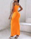 Spaghetti Strap U Neck Casual Maxi Dresses Slim Fit Cami Dress Party Club Bodycon Dress