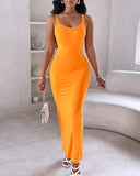 Spaghetti Strap U Neck Casual Maxi Dresses Slim Fit Cami Dress Party Club Bodycon Dress