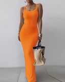 U Neck Spaghetti Strap Maxi Dress