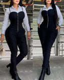 Sweatheart Neck Spaghetti Strap Zip Up Pocket Design Skinny Jumpsuit