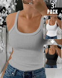 3 Pieces Scoop Neck Spaghetti Strap Ribbed Top Casual Sleeveless Slim Fit Tank