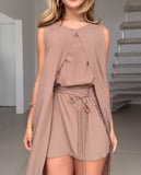 Sleeveless Tied Detail Mini Dress Casual Waist Lace Up Dress