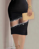 Rhinestone Sheer Mesh Bandeau Slim Fit Sleeveless Sexy Bodycon