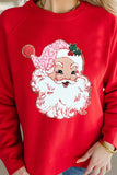 Red Santa Claus Graphic Crewneck Raglan Sleeve Christmas Sweatshirt