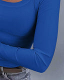 Long Sleeve U Neck Skinny Ribbed Top