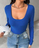 Long Sleeve U Neck Skinny Ribbed Top