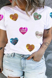 White Sequin Valentines Letter Heart Patched Graphic Plus Size Tee