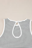 White Striped Print Ribbed Knit Sleeveless Top