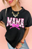 Black Floral MAMA Bow Graphic Crewneck T Shirt